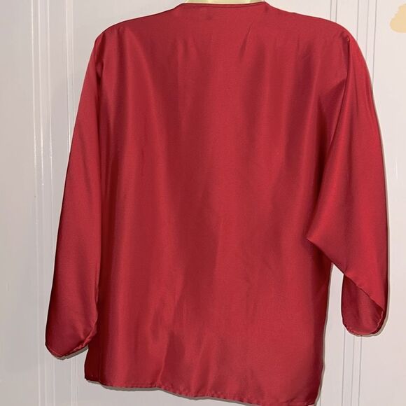 Vintage 80s San Andre Red Satin Women's polyester blouse with 3/4 sleeves - Picture 6 of 9